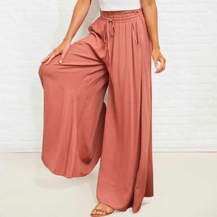 Buddha Stones Lässige, hochelastische Taille, schlichte, lockere Damenhose aus Polyester mit weitem Bein und Taschen