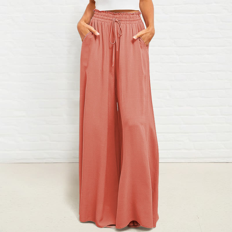 Buddha Stones Lässige, hochelastische Taille, schlichte, lockere Damenhose aus Polyester mit weitem Bein und Taschen