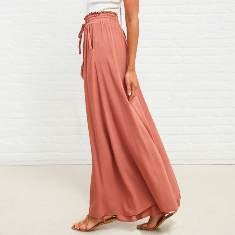 Buddha Stones Lässige, hochelastische Taille, schlichte, lockere Damenhose aus Polyester mit weitem Bein und Taschen