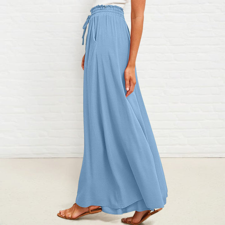 Buddha Stones Lässige, hochelastische Taille, schlichte, lockere Damenhose aus Polyester mit weitem Bein und Taschen