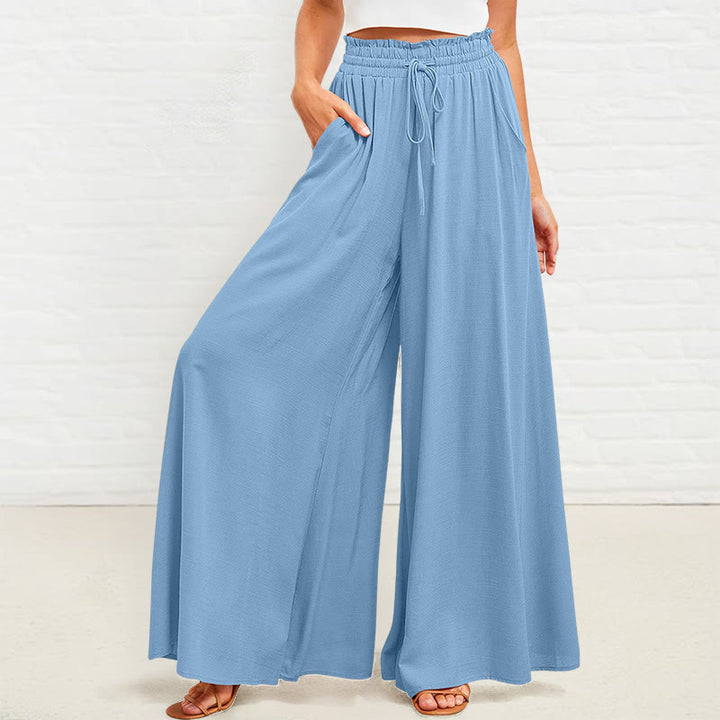 Buddha Stones Lässige, hochelastische Taille, schlichte, lockere Damenhose aus Polyester mit weitem Bein und Taschen