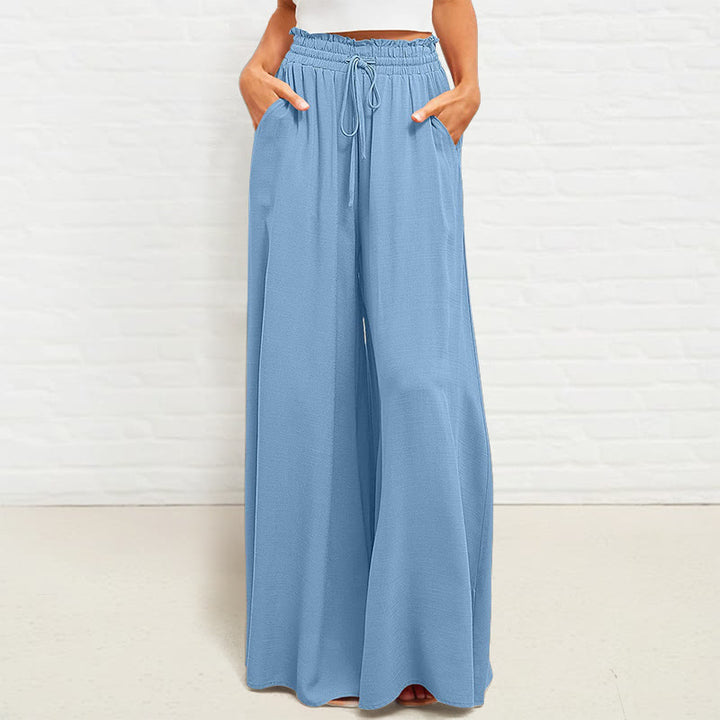 Buddha Stones Lässige, hochelastische Taille, schlichte, lockere Damenhose aus Polyester mit weitem Bein und Taschen
