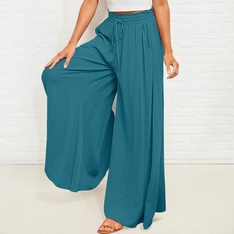 Buddha Stones Lässige, hochelastische Taille, schlichte, lockere Damenhose aus Polyester mit weitem Bein und Taschen