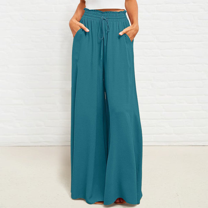 Buddha Stones Lässige, hochelastische Taille, schlichte, lockere Damenhose aus Polyester mit weitem Bein und Taschen