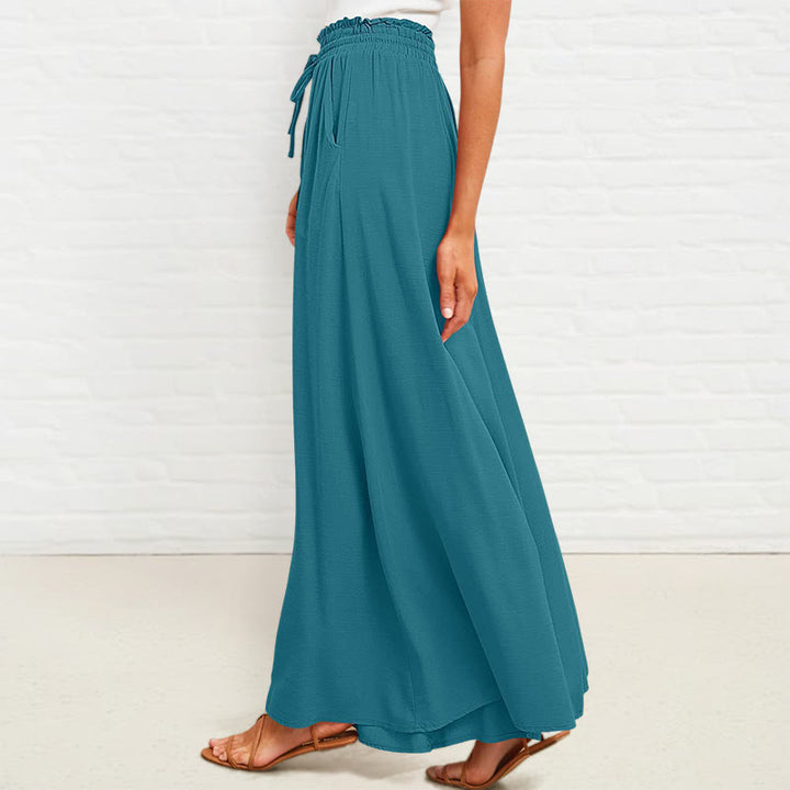 Buddha Stones Lässige, hochelastische Taille, schlichte, lockere Damenhose aus Polyester mit weitem Bein und Taschen