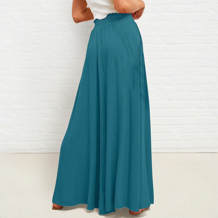 Buddha Stones Lässige, hochelastische Taille, schlichte, lockere Damenhose aus Polyester mit weitem Bein und Taschen