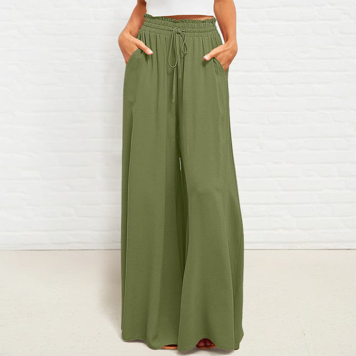 Buddha Stones Lässige, hochelastische Taille, schlichte, lockere Damenhose aus Polyester mit weitem Bein und Taschen