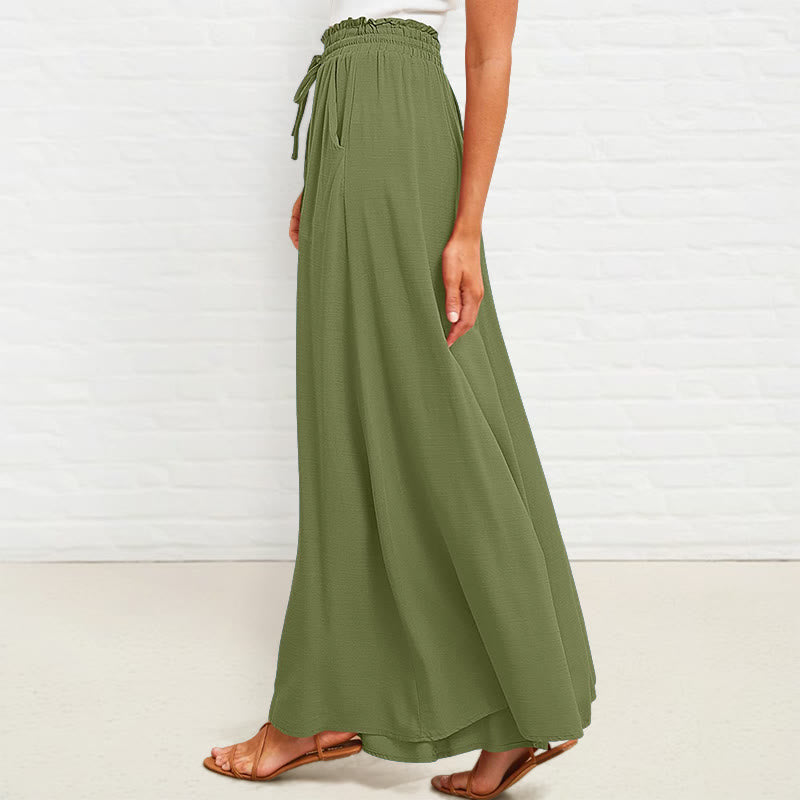 Buddha Stones Lässige, hochelastische Taille, schlichte, lockere Damenhose aus Polyester mit weitem Bein und Taschen