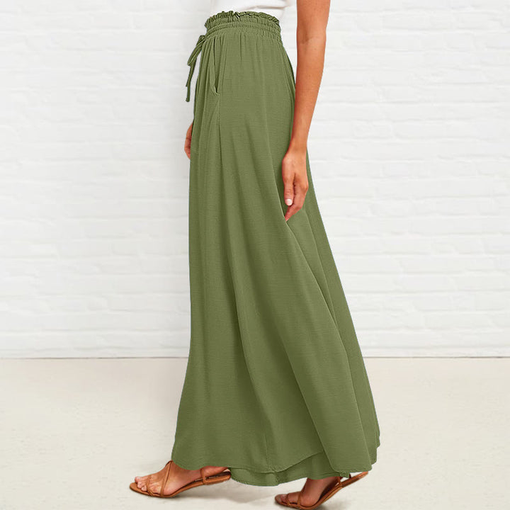 Buddha Stones Lässige, hochelastische Taille, schlichte, lockere Damenhose aus Polyester mit weitem Bein und Taschen