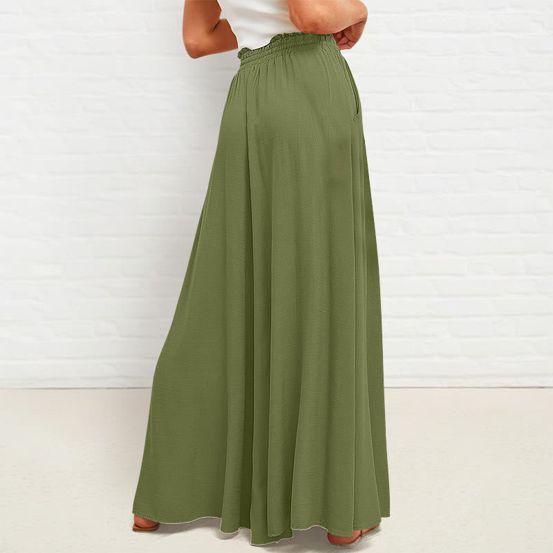 Buddha Stones Lässige, hochelastische Taille, schlichte, lockere Damenhose aus Polyester mit weitem Bein und Taschen