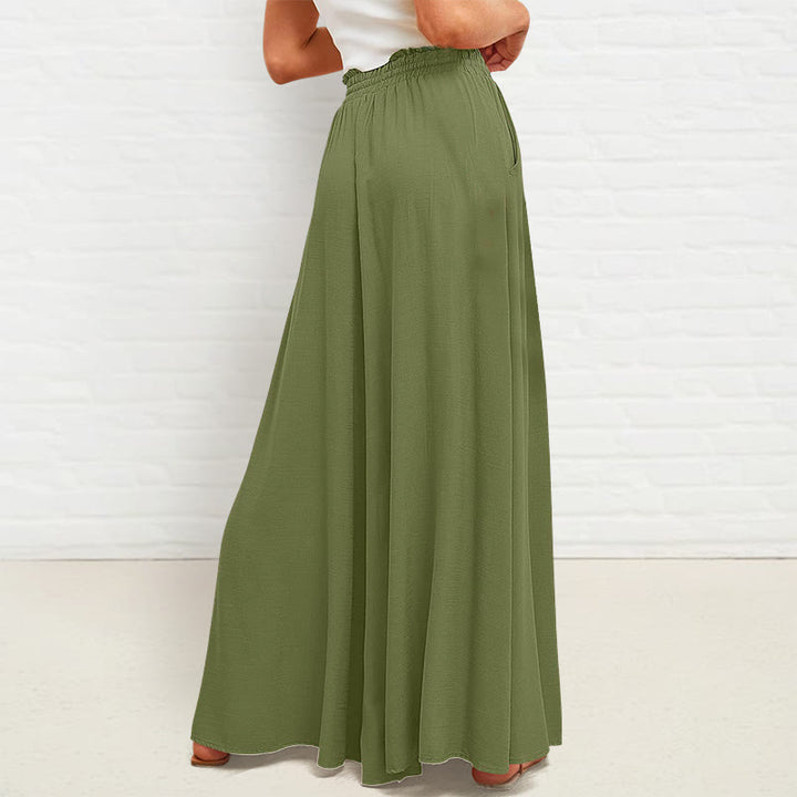 Buddha Stones Lässige, hochelastische Taille, schlichte, lockere Damenhose aus Polyester mit weitem Bein und Taschen