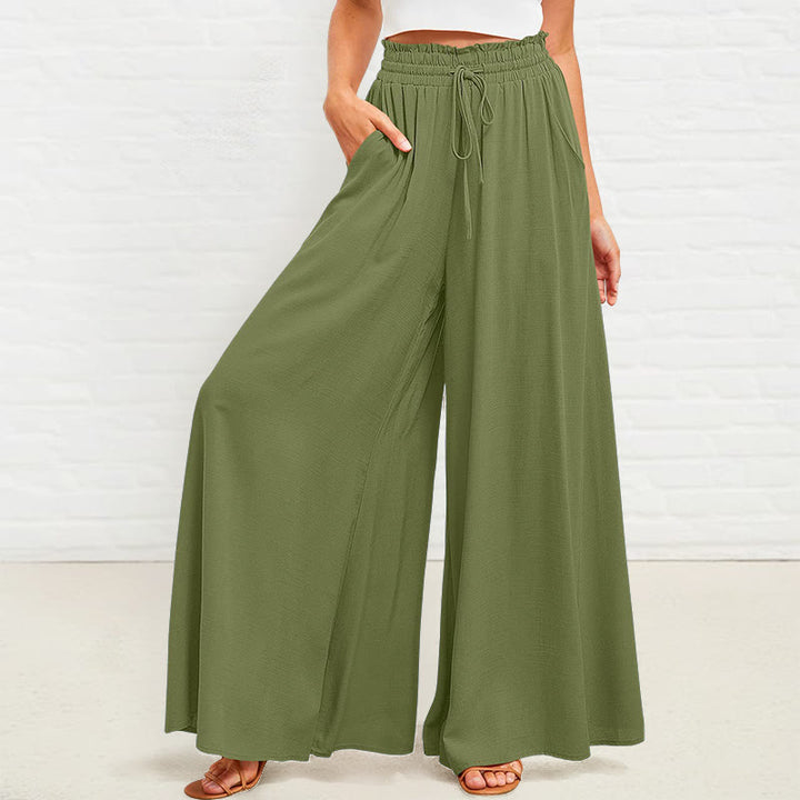 Buddha Stones Lässige, hochelastische Taille, schlichte, lockere Damenhose aus Polyester mit weitem Bein und Taschen