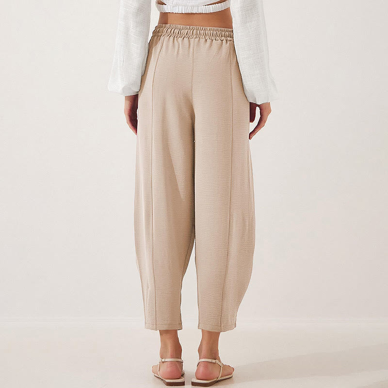 Buddha Stones Lässige, schlichte, lockere 7/8-Hose aus Polyester mit Kordelzug und Taschen für Damen