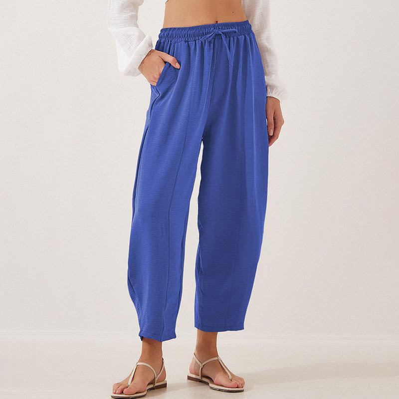 Buddha Stones Lässige, schlichte, lockere 7/8-Hose aus Polyester mit Kordelzug und Taschen für Damen