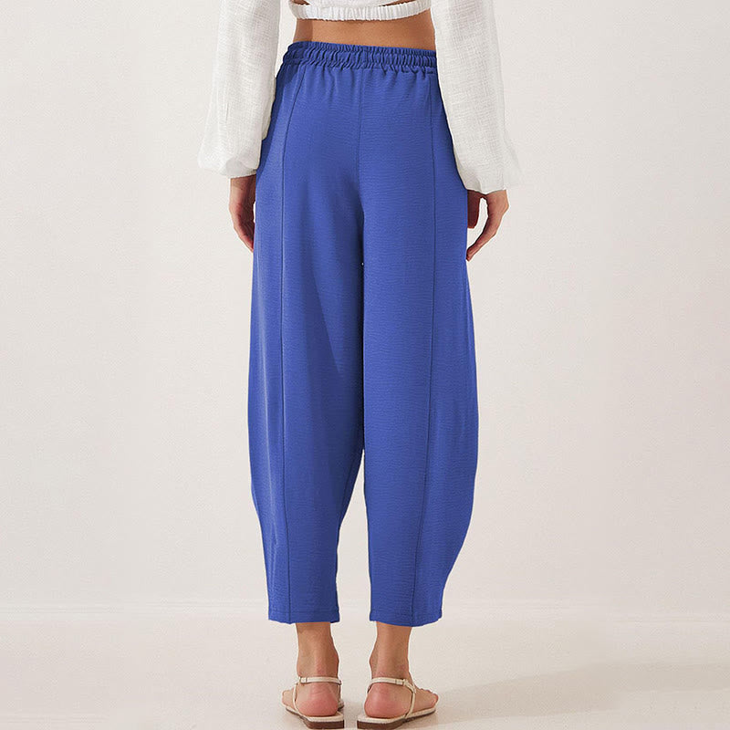 Buddha Stones Lässige, schlichte, lockere 7/8-Hose aus Polyester mit Kordelzug und Taschen für Damen