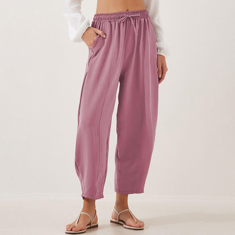 Buddha Stones Lässige, schlichte, lockere 7/8-Hose aus Polyester mit Kordelzug und Taschen für Damen