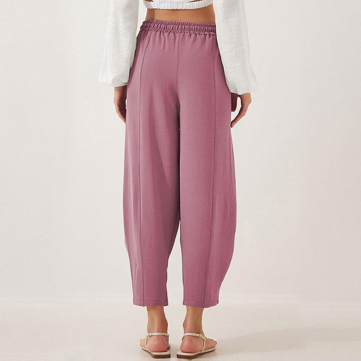 Buddha Stones Lässige, schlichte, lockere 7/8-Hose aus Polyester mit Kordelzug und Taschen für Damen