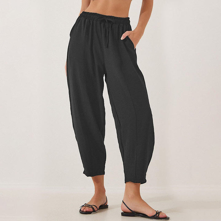 Buddha Stones Lässige, schlichte, lockere 7/8-Hose aus Polyester mit Kordelzug und Taschen für Damen