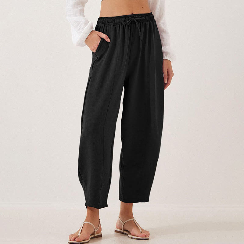 Buddha Stones Lässige, schlichte, lockere 7/8-Hose aus Polyester mit Kordelzug und Taschen für Damen