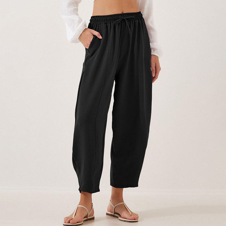 Buddha Stones Lässige, schlichte, lockere 7/8-Hose aus Polyester mit Kordelzug und Taschen für Damen