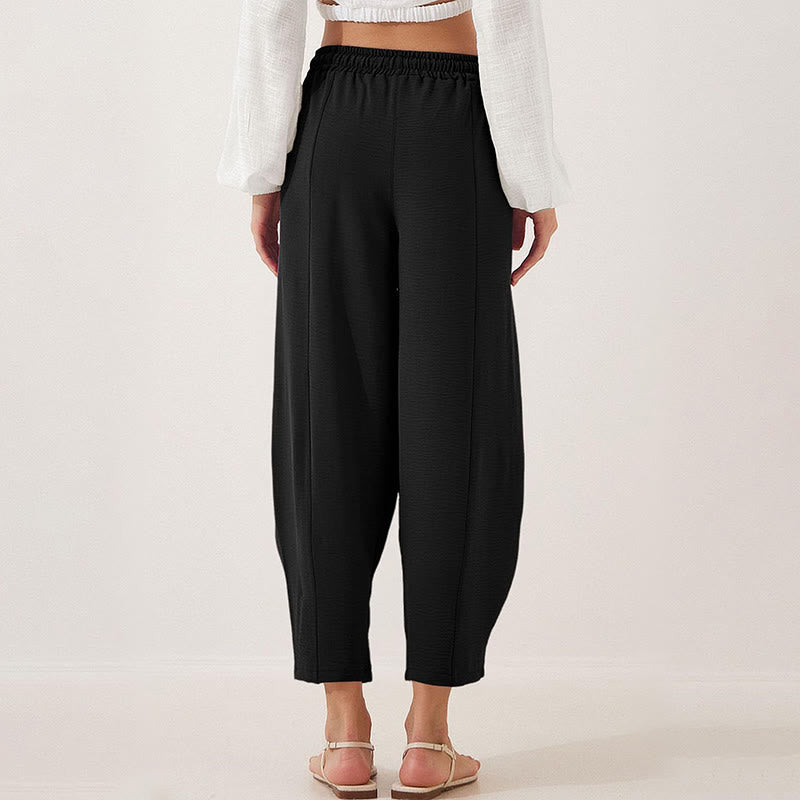 Buddha Stones Lässige, schlichte, lockere 7/8-Hose aus Polyester mit Kordelzug und Taschen für Damen