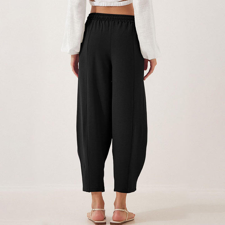 Buddha Stones Lässige, schlichte, lockere 7/8-Hose aus Polyester mit Kordelzug und Taschen für Damen