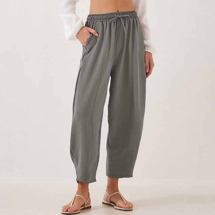 Buddha Stones Lässige, schlichte, lockere 7/8-Hose aus Polyester mit Kordelzug und Taschen für Damen