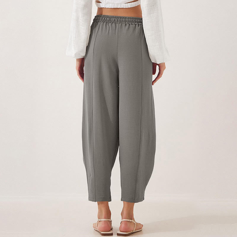 Buddha Stones Lässige, schlichte, lockere 7/8-Hose aus Polyester mit Kordelzug und Taschen für Damen