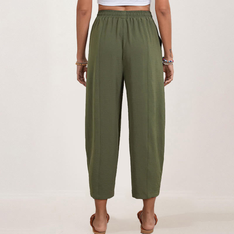 Buddha Stones Lässige, schlichte, lockere 7/8-Hose aus Polyester mit Kordelzug und Taschen für Damen