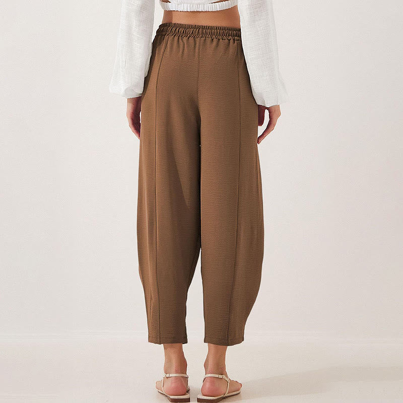 Buddha Stones Lässige, schlichte, lockere 7/8-Hose aus Polyester mit Kordelzug und Taschen für Damen