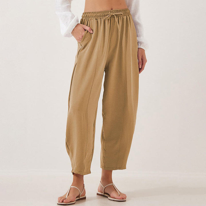 Buddha Stones Lässige, schlichte, lockere 7/8-Hose aus Polyester mit Kordelzug und Taschen für Damen