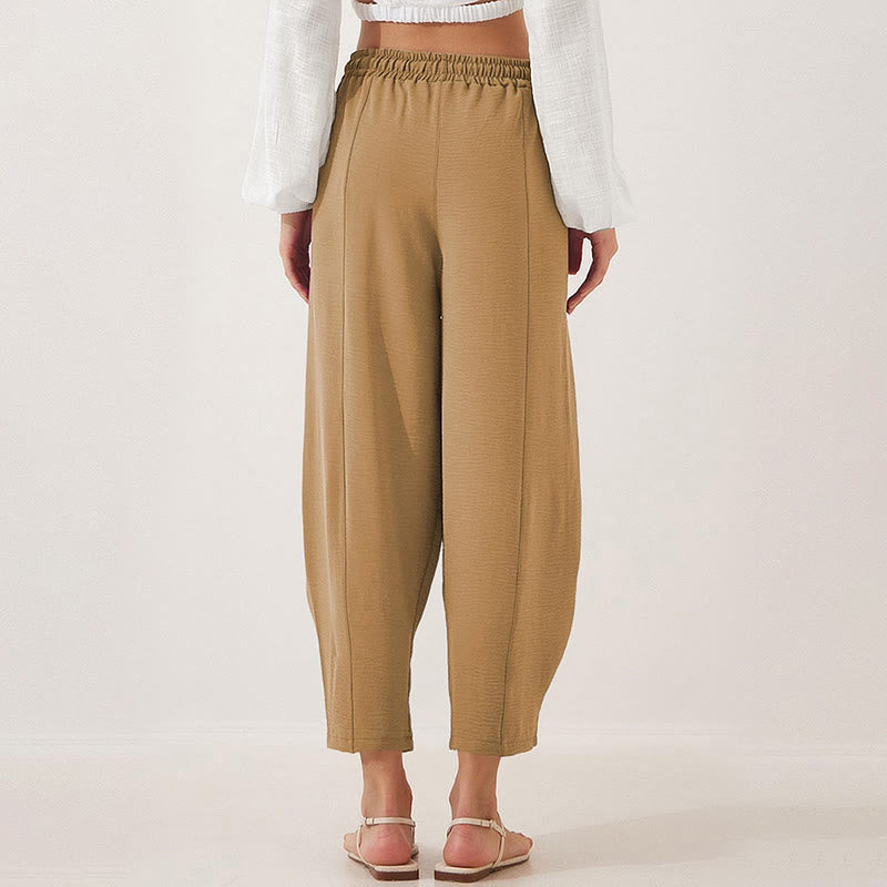 Buddha Stones Lässige, schlichte, lockere 7/8-Hose aus Polyester mit Kordelzug und Taschen für Damen