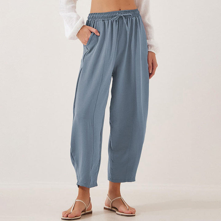 Buddha Stones Lässige, schlichte, lockere 7/8-Hose aus Polyester mit Kordelzug und Taschen für Damen