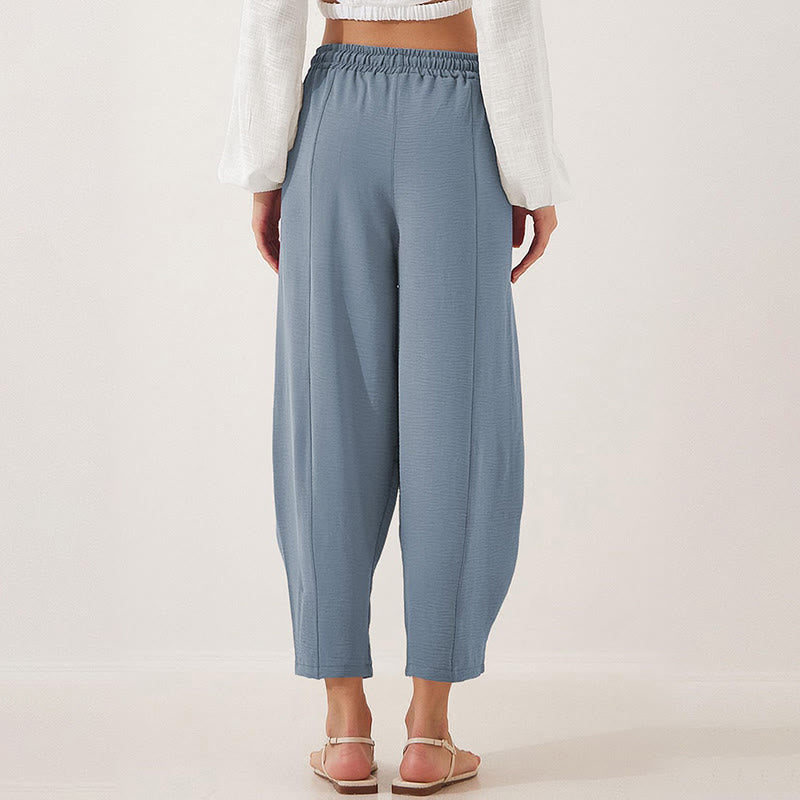 Buddha Stones Lässige, schlichte, lockere 7/8-Hose aus Polyester mit Kordelzug und Taschen für Damen