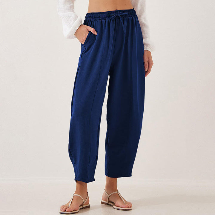 Buddha Stones Lässige, schlichte, lockere 7/8-Hose aus Polyester mit Kordelzug und Taschen für Damen - Mitternachtsblau - US16， UK/AU20，EU48 (3XL) - image 30