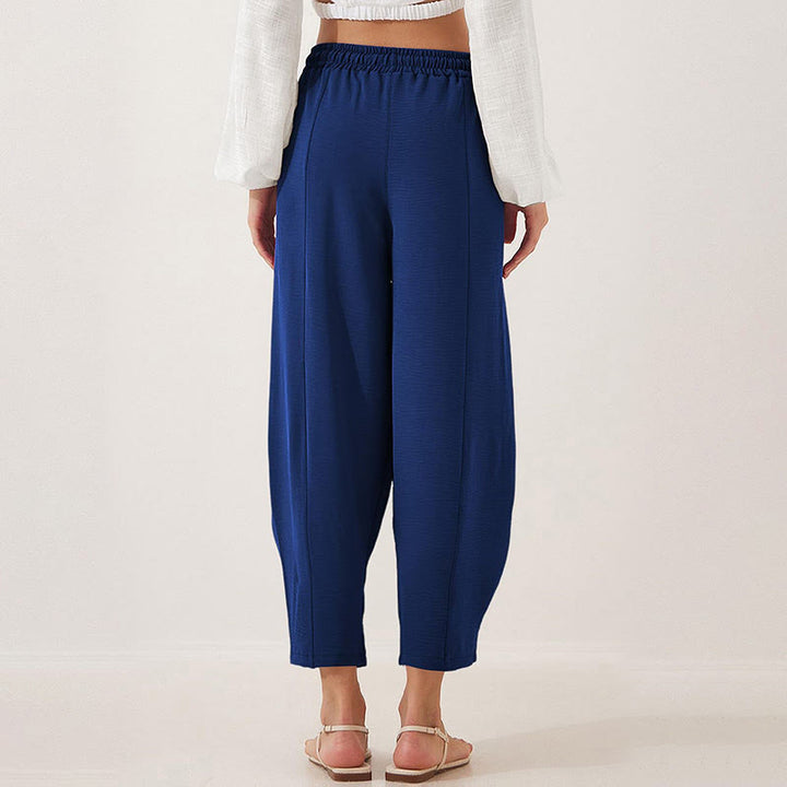Buddha Stones Lässige, schlichte, lockere 7/8-Hose aus Polyester mit Kordelzug und Taschen für Damen