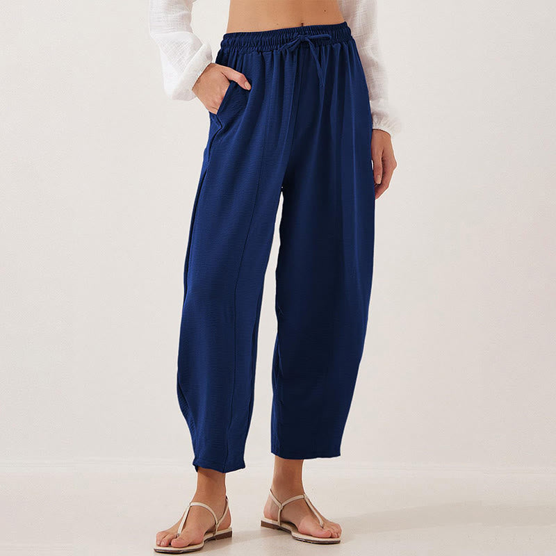 Buddha Stones Lässige, schlichte, lockere 7/8-Hose aus Polyester mit Kordelzug und Taschen für Damen