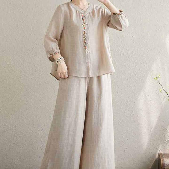 Buddha Stones , 2-teilig, Baumwolle, Stickerei, Blumen, Hemd, Oberteil, Hose, Meditation, Zen, Tai Chi, Damen-Set - image 16