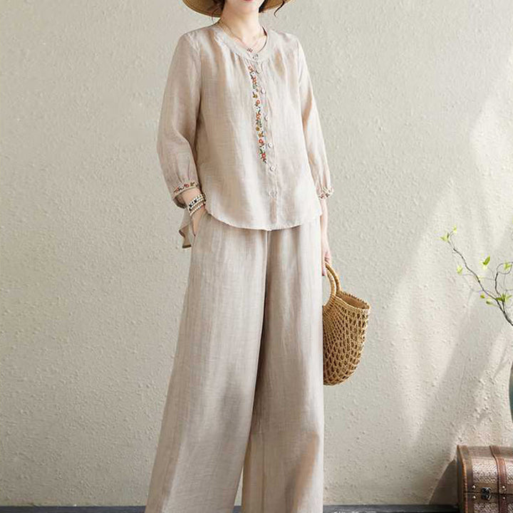 Buddha Stones , 2-teilig, Baumwolle, Stickerei, Blumen, Hemd, Oberteil, Hose, Meditation, Zen, Tai Chi, Damen-Set - image 14