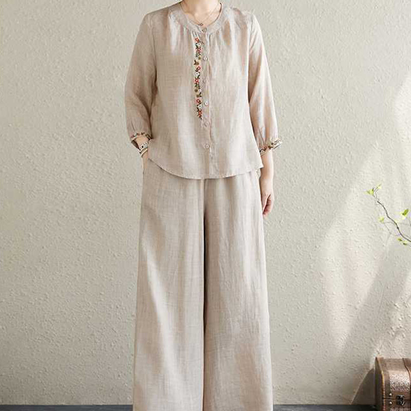 Buddha Stones , 2-teilig, Baumwolle, Stickerei, Blumen, Hemd, Oberteil, Hose, Meditation, Zen, Tai Chi, Damen-Set - image 15