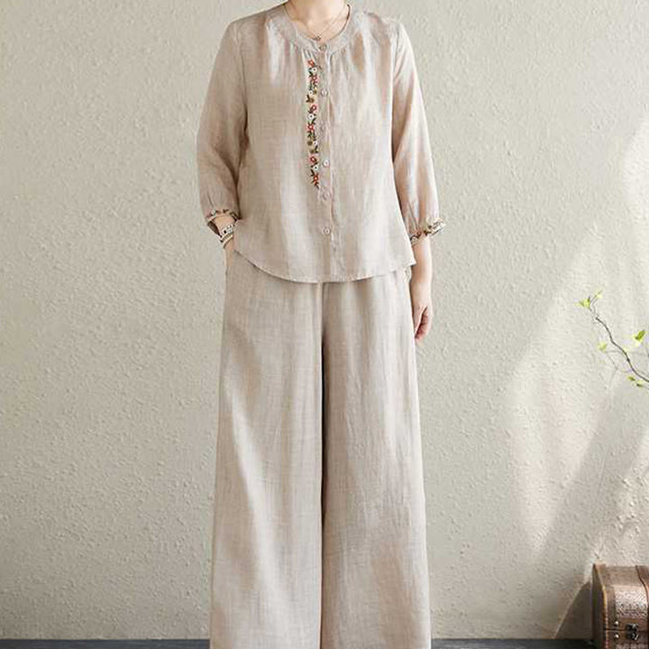 Buddha Stones , 2-teilig, Baumwolle, Stickerei, Blumen, Hemd, Oberteil, Hose, Meditation, Zen, Tai Chi, Damen-Set - image 15