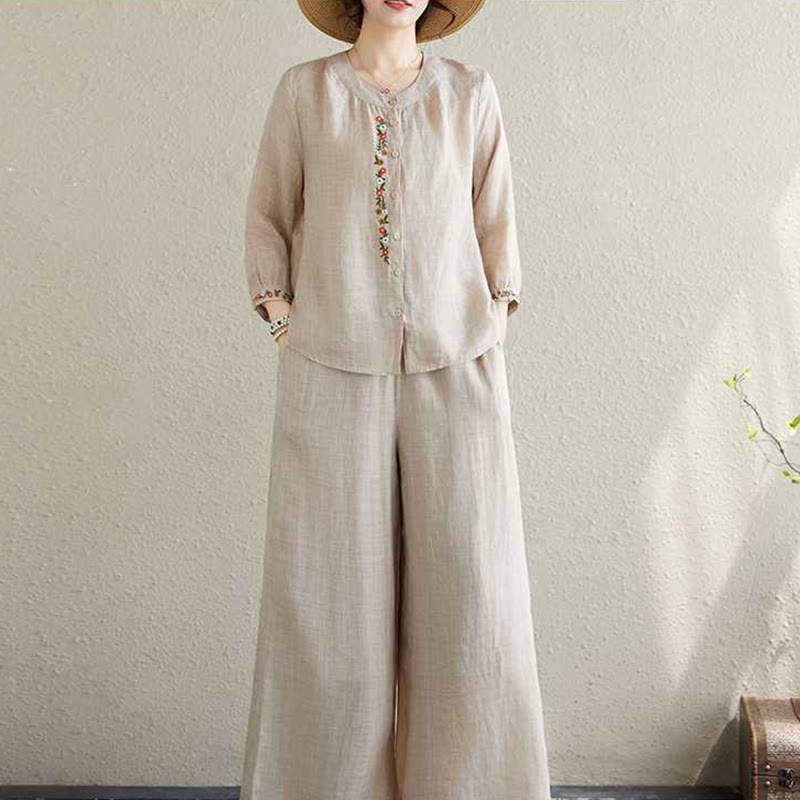 Buddha Stones , 2-teilig, Baumwolle, Stickerei, Blumen, Hemd, Oberteil, Hose, Meditation, Zen, Tai Chi, Damen-Set - image 17