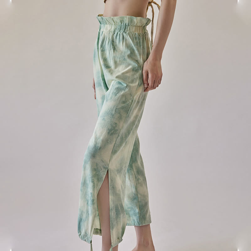 Buddha Stones Lässige Hosenbeinbänder Tintendruck Spandex-Hose für Damen - Blasstürkis - US6， UK/AU10，EU38 (XL) - image 13