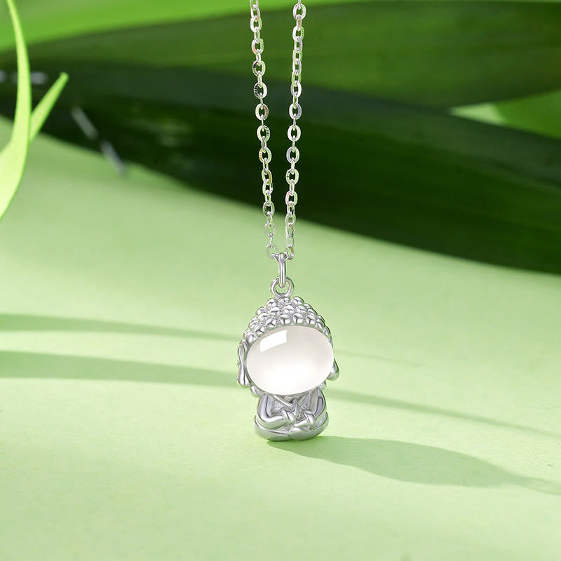 Buddha Stones 925 Sterling Silber Chalcedon Formloser Buddha Positive Halskette Anhänger - Weißgold - image 7
