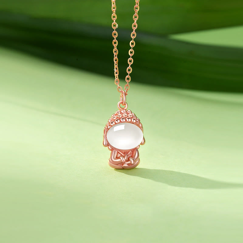 Buddha Stones 925 Sterling Silber Chalcedon Formloser Buddha Positive Halskette Anhänger - Roségold - image 0
