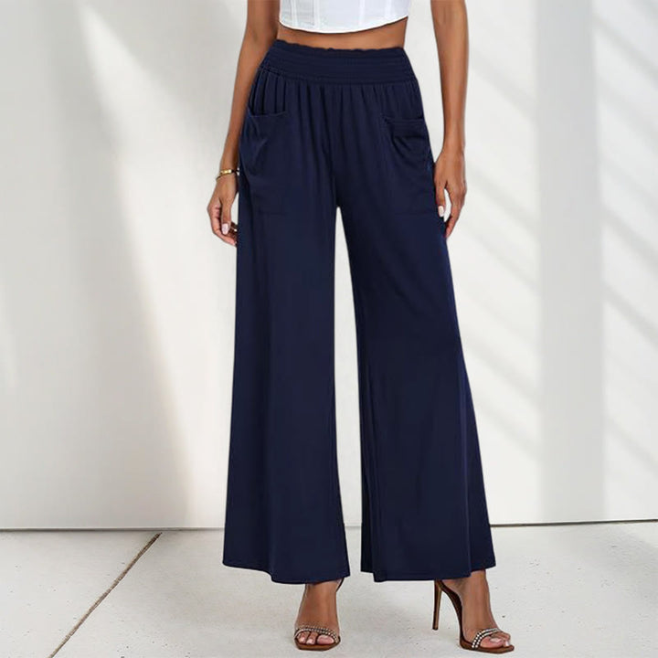 Buddha Stones Lässige, hoch taillierte, schlichte, lockere Damenhose aus Polyester mit weitem Bein und Taschen