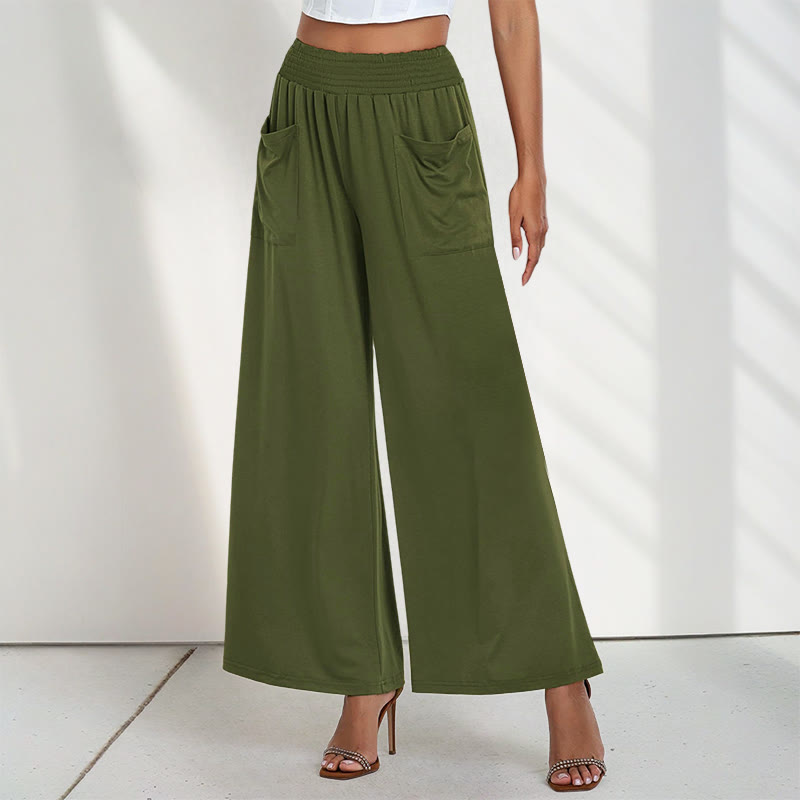 Buddha Stones Lässige, hoch taillierte, schlichte, lockere Damenhose aus Polyester mit weitem Bein und Taschen