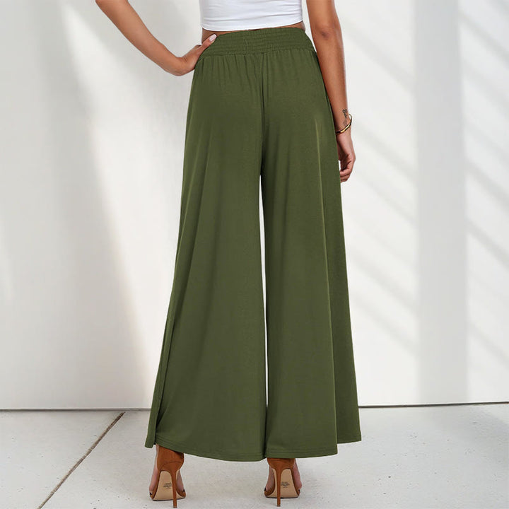Buddha Stones Lässige, hoch taillierte, schlichte, lockere Damenhose aus Polyester mit weitem Bein und Taschen