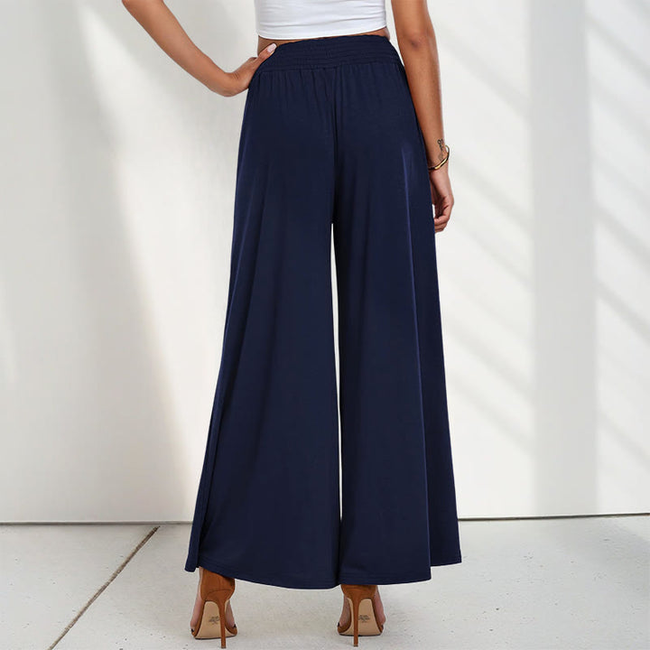 Buddha Stones Lässige, hoch taillierte, schlichte, lockere Damenhose aus Polyester mit weitem Bein und Taschen