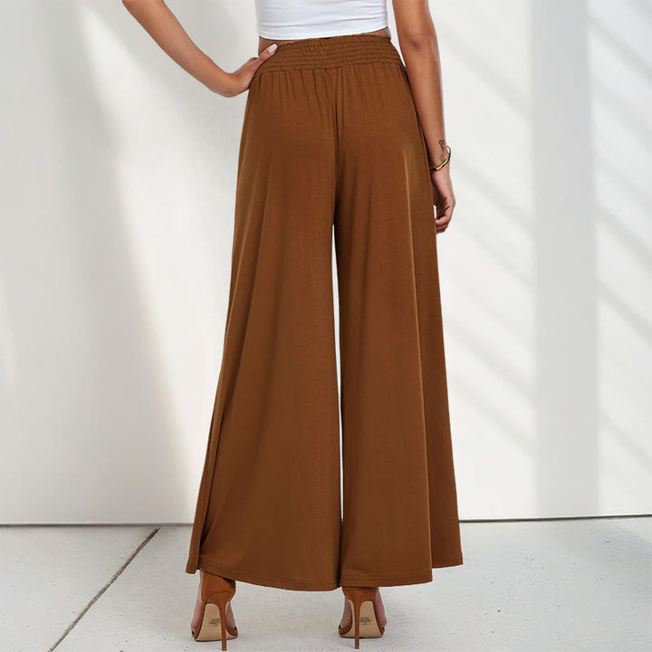 Buddha Stones Lässige, hoch taillierte, schlichte, lockere Damenhose aus Polyester mit weitem Bein und Taschen